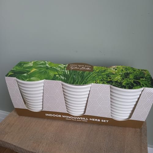 Windowsill Ceramic Herb Trio - Basil-Chives-Parsley Grow Your own Fresh Herbs by Park Farm Plants