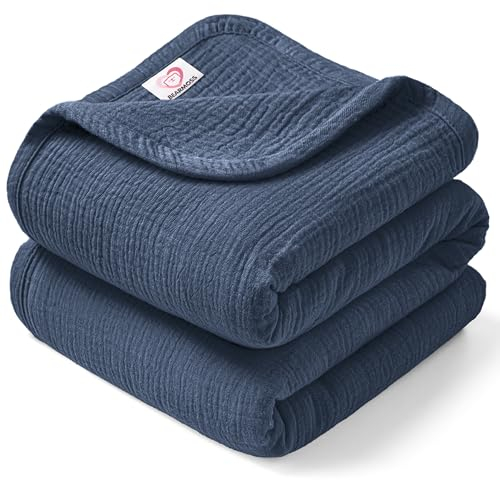 Bearmoss Musselin Decke Baby 100% Babydecke Baumwolle Baby Decken Neugeborenen,Weiche Krabbeldecke für Kinder,Musselin Schlafdecken für Kleinkinder Mädchen Junge 120x120cm (Marineblau)