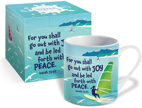 Christian Mug with Gift Box, Go Out with Joy, with Bible Verse Isaiah 55:12. Bible Verse Mug Makes Perfect Christian Gifts for Women & Men, by Just Cards Direct
