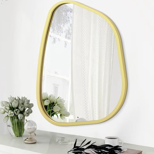 HLFMVWE Unregelmäßiger Hölzerner Gerahmter Klein Wandspiegel Moderner Ovaler Asymmetrischer Einzigartiger Hängender Spiegel Künstlerischer Schlafzimmer Wohnzimmer Eingang Flur 35 x 25CM