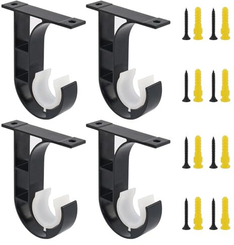 GHLAECM 4 Stück Gardinenstangenhalter, Deckenhalterung Gardinenstange Halterung 28mm, Vorhang Stangenhalterung, Deckenhalterung Vorhangstangenhalter Schwarz, Deckenhalterung für 28mm Gardinenstangen