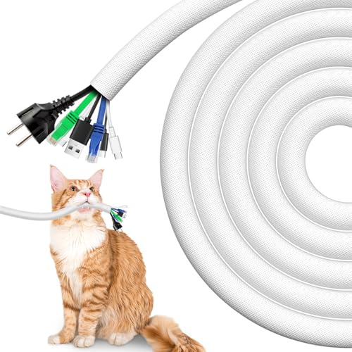 AGPTEK 3m Kabelschlauch, 25mm selbstschließend Kabelkanal, Flexibler Textilien Kabelmantel, Kabelmanagement für Schreibtisch, TV, Computer, PC, Kabelschutz für Hund, Katze, Weiß