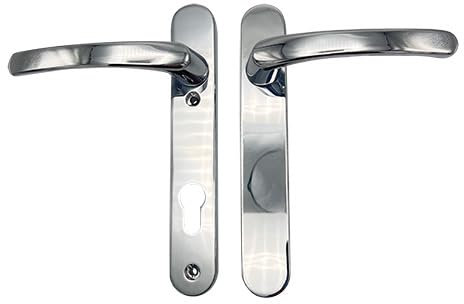 TSS UPVC Door Handles Set with Blank External (Dummy) - Lever/Lever - 92mm PZ (Centres) - 122mm Screw to Screw - Backplate 211mm X 34mm Replacement Dummy UPVC Door Handles (Polished Chrome)
