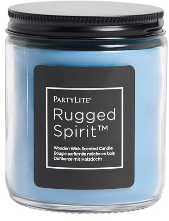 PartyLite Rugged Spirit™ Bougie à mèche en bois – Sel de mer et sauge, 40 à 50 heures de combustion, craquelures au coin du feu, bougies parfumées masculines pour homme