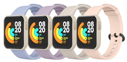 Wamne 4 Pièces Bracelet en Silicone pour Xiaomi Mi Watch Lite, Compatible avec Redmi Watch Lite, Ciel+Lavande+Lumière stellaire+Rose