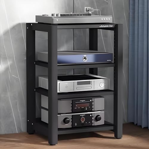 HiFi Rack 2/3/4/5 Ebenen – AV Regal für Audio Video Komponenten, Stereoanlagen, Plattenspieler, Mehrschichtiger HiFi Schrank, TV Zubehör Schrank, Medienmöbel für Wohnzimmer & Studio(Black,H85cm/33.4in
