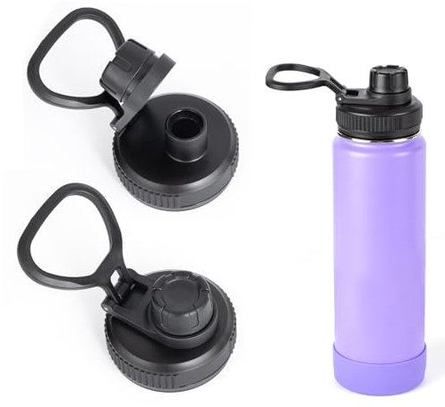 2Pcs Replacement Lid for Takeya Insulated Water Bottle, Wide Mouth Loop Top Lid for Takeya 24oz Water Bottle, Replacement Cap with Handle Easy to Carry, No Leak Top Spout Lid Accessories Black