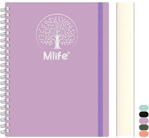 Mlife notebook B5 Foderato, 300pagine quaderno a spirale, copertina rigida in PVC con stampa dell'albero della vita, 100g/M² carta resistente all'inchiostro, per donne, uomini, 17,7x 25cm-viola