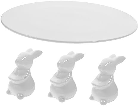 Cabilock Eleganter Tortenständer Aus Keramik Mit Osterhasen- 3 Runde Dessertteller Kuchendisplay Für Partys