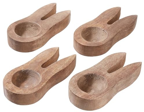 BUTLERS 4er-Set Eierbecher Mangoholz - MANGO DAYS - | Farbe Braun - massives Holz mit natürlichem Look - niedliche Hasenform - Eierhalter für Frühstück & Ostern