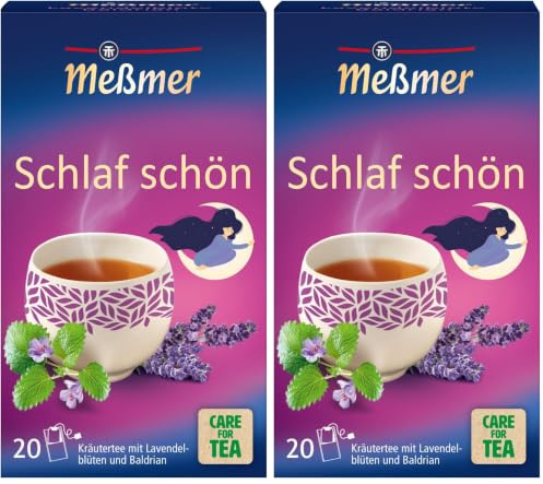 Meßmer SCHLAF SCHÖN | Lavendelblüte - Baldrian | 20 Teebeutel | Vegan | Glutenfrei | Laktosefrei (Packung mit 2)
