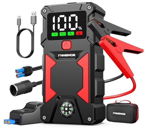 FNNEMGE Avviatore Batteria Auto, 6000A Avviatore Emergenza per Auto(Adatto a Tutti i Veicoli a Benzina o 10,0L Diesel), con di Uscita USB, Luce LED, Schermo Grande HD, Adattatore di uscita EC-5.
