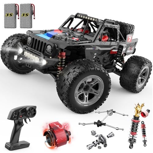 DEERC 207E 1/10 Brushless RC Truck for Adults, 55 KMH Fast RC Car, 4WD Electric Off-Road Remote Control Monster Truck, High Speed RC Rally Car, All Terrain RC Crawler with 3S Batteries for Boys