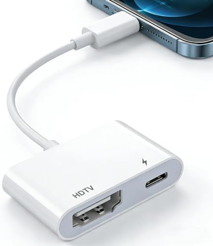 Adattatore Lightning a HDTV per iPhone [certificato Apple MFi] Dongle AV digitale, cavo schermo sincronizzazione 1080P con porta di ricarica Lightning per iPhone, iPad a TV/proiettore/monitor, non