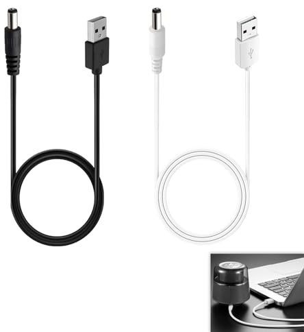 2 Pcs Electric Toothbrush Charger,USB Charger for Fairywill, Compatible with Bitvae/Seago/7AM2M, USB to 5V DC 3.5 x 1.35mm Barrel Jack 1M Cable, Charging Cord for Electric Toothbrushes (Black & White)