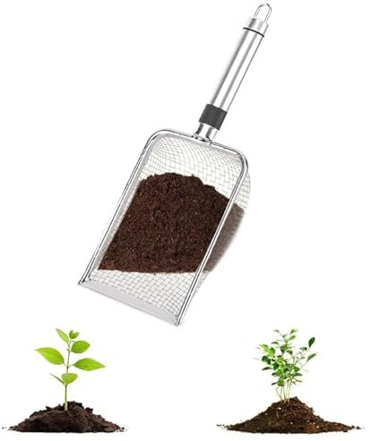 FitRepa Stainless Steel Garden Sieve Soil Setaccio da Giardino Setaccio per Terreno, con Impugnatura Ergonomica Paletta Terreno e Sabbia da Giardinaggio per Rocce Terra Compost (3.8mm)