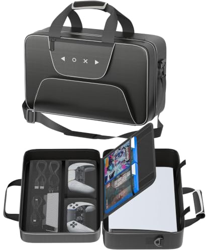 PS5 Tasche für PS 5/Slim/Pro Disc & Digital, große Kapazität PS5 Tragetasche mit abnehmbarem Schultergurt, schützende Playstation 5 Rucksack für PS 5 Konsole, Controller, PS Portal,Schwarz und Weiß