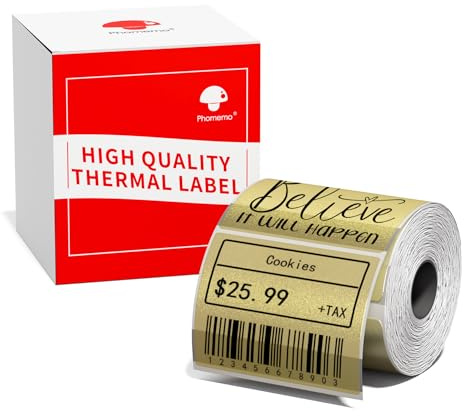 Phomemo M110 M108 M100 M120 M200 M220 M221 Thermal Label - Self-Adhesive, Gold Labels 40mm*30mm (230 Labels, 1 Rolls)