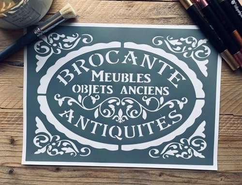 Pochoirsdeco.fr - Pochoir Vintage PVC, Style Chic & Shabby, Auto-adhésif, Réutilisable, Fabrication Artisanale Française, Style Brocante 30 x 20 cm.