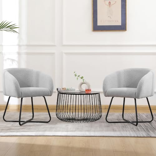 Mingone Sessel Kleine Loungesessel, 2er Set Esszimmerstühle Grau | Schminktisch Stuhl, Modern Einzelsofa, Wohnzimmerstuhl, Metallbeine, für Wohnzimmer, Esstisch, Schminktisch, bis 120kg
