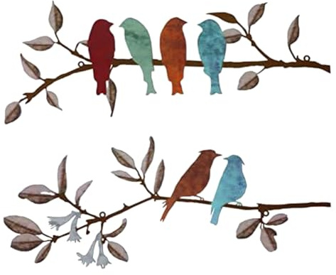 Correa 2 PCS Birds Wall Art Vivid Birds on Branch Metal Birds Wall Decor Hanging Leaves with Birds As Shown 40x15cm Outdoor Wall Decor