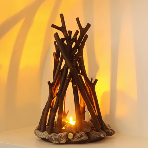 Lancoon Lampe rétro avec flamme LED rechargeable effet feu de camp en forme de branche d'arbre 3 modes de sécurité pour intérieur et extérieur pour décoration de table de Noël