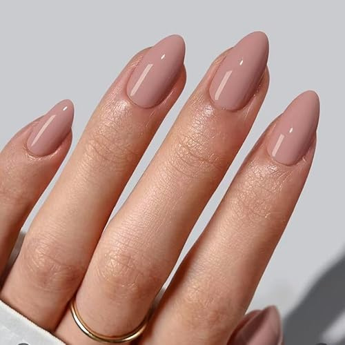 Nude Press on Nails Short Oval Solid Fake Nails Nude Pink Designs False Nails Full Cover Glossy for Women Daily Wear Manicure Decoration 24Pcs