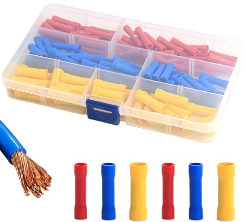 120 Pcs Crimp Butt Connectors, Full Insulated Straight Electrical Connectors, Butt Connector Assortment Kit, Automotive Cable Crimp Terminals