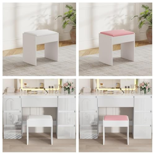 LSBIKE Mode Schminktisch Hocker Mit Soft Padded, Sitzhocker Aus Holz Mit Gepolstertem Kissen & Bezug Aus Kunstleder, Moderner Polsterhocker Klavier Stuhl, Schuhwechselstuhl, Einfach Zu Montiere (Weiß)
