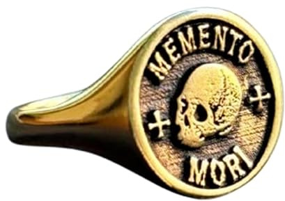 WORLD WIDE GEMS Memento Mori Ring | Totenkopf Pinky Sterblichkeit Erinnerung Schmuck | Gothic stoisches Siegelsymbol des Lebens Todes | Geschenk für Sie & Ihn | (Ringgröße US 5–12,5) vergoldet |