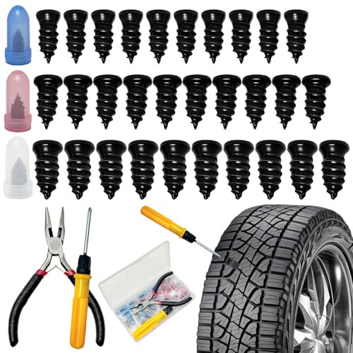 30PCS Tyre Repair Screws Kit Emergency Convenience Self-Service 10S+10M+10L | Rubber Nails Screwdriver Puncture Repair Fast Tire Repairs Screws Tires Plugs Universal Cars SUVs Trucks Motorcycles Bicycles