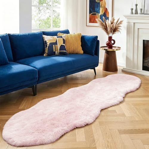 Goolela Teppich Rosa 60x180 cm Läufer, Kunstfell Fellteppich für Schlafzimmer
