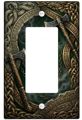 Axe Single Rocker Light Switch Cover, Fantasy Medieval Celtic Knot Smoke None Green Plastic Standard Size Decorative Wall Plates for Home Living Room New Apartment Decor
