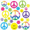 Beistle 54185 Retro 60's Wall Sign Cutotus 42 Piece Smiley Face Peace-Zeichen Blumendekorationen, Papier, Mehrfarbig