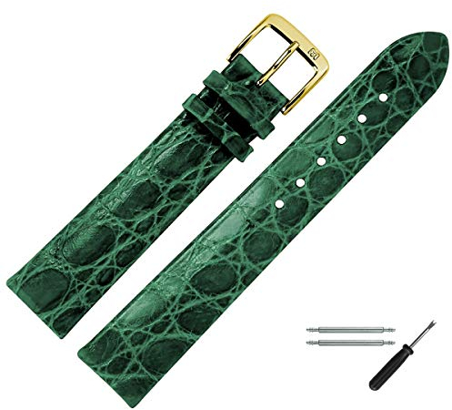 MARBURGER Uhrenarmband 20mm Leder Gruen Gold Kroko Prägung - Montage Set 8342061000220