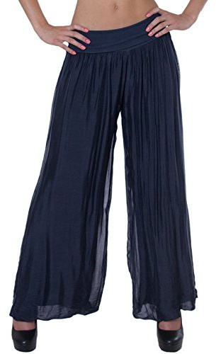 Caspar KHS010 Damen Elegante Lange Marlene Hose Hosenrock mit Seidenanteil und hohem Stretch Bund, Farbe:dunkelblau, Größe:S-M