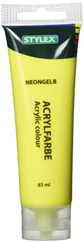 Stylex 26878 - Acrylfarbe auf Wasserbasis, 83 ml Tube in neongelb, matt, hohe Deck- und Farbkraft, lichtbeständig, schnelltrocknend und wasserfest