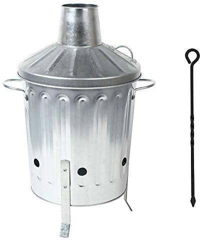 CrazyGadget® Small Medium Large Extra Large Galvanised Metal Incinerator Fire Burning Bin with Lid + Free Ash Poker (15L)