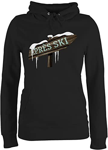 Pullover Damen Hoodie Frauen - Skiurlaub Apres - Holzschild Schnee Après Ski - M - Schwarz - party outfit kapuzenpullover skifahrer fun-kapuzenpullover oberteil skioutfit hoodis hüttengaudi