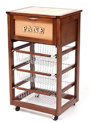 sal mar SALMAR - Carrello Porta Pane,Porta Frutta in Legno con 3 cestelli Estraibili col.Noce