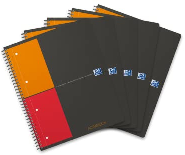 Oxford Activebook Interantional A4, kariert, 160 Seiten, versetzbares Register, Dokumententasche, 5 Stück