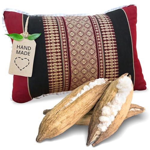 livasia Lendenstützkissen - 22x33x13cm - festes Rückenkissen mit 100% Kapok Naturfaser, nachhaltig & formstabil, Rückenstütze für Sofa & Bett, Garten und Balkon, handgefertigt (Rot/Schwarz)