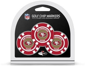 Team Golf NFL San Francisco 49ers 3 Pack Golf Chip Ball Markers, Poker Chip Size with Pop Out Smaller Double-Sided Enamel Markers