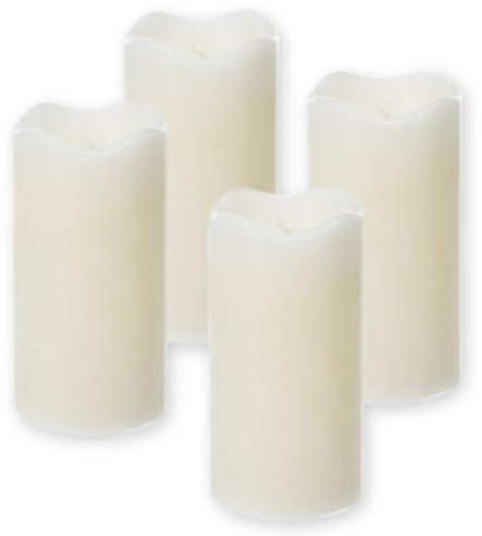 ToCi 4 x LED Kerzen Creme Ø 7 x 13 cm – Flammenlose Echtwachskerzen mit flackerndem Licht & Timer - LED-Stumpenkerzen mit An-/Ausschalter - Batteriebetriebene Dekokerzen für Advent & Zuhause