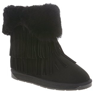 Rj's Fuzzies Cloud Nine Women's Sheepskin Boots with Fringe, Black - 7