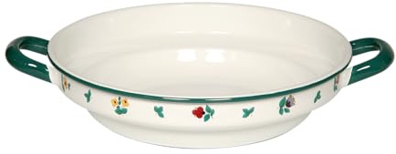 Riess, 0219-049, Bauernschüssel flach 24, COUNTRY - GMUNDNER STREUBLUMEN, Durchmesser 24 cm, Höhe 6.5 cm, Inhalt 2 Liter, Emaille, Farmerschüssel, weiß mit Streublumen, Induktion