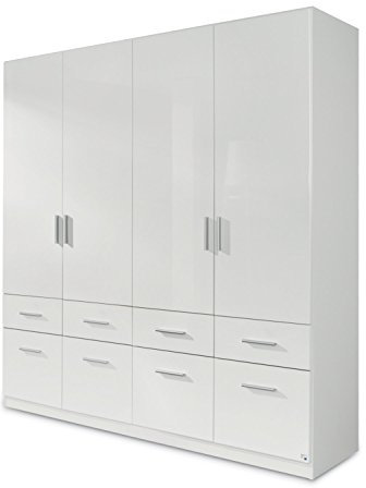 Kleiderschrank Schlafzimmerschrank Drehtürenschrank | 4-türig | Dekor | Weiß | Hochglanz | 181x197x54 cm