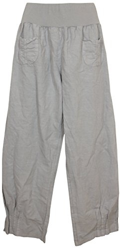 Vexcon Damen Hose/Leinenhose aus luftigem angenehm zu tragendem Leinen, bequemer Schnitt, Gummibund, 2 aufgesetzte Taschen vorne, Größen M - 5XL, Made in Italy