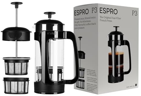 ESPRO P3 Kleine French Press Kaffeemaschine, 532 ml – Tee- und Kaffeebereiter mit doppelter Mikrofilterung, brühfrei von Kaffeesatz und Bitterstoffen (Schwarz)