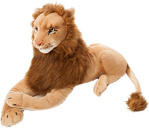 BRUBAKER Löwe Plüschtier 110 cm liegend - XL majestätisches Stofftier Kuscheltier - König der Tiere - Raubkatze Braun